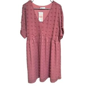 Kirundo Dress Women's Sz XL Swiss Dot Short Sleeve Dark Pink Lined New‎